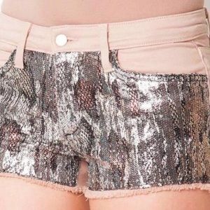 Joe’s Jeans Pink Shelly Sequin Cut Off Shorts